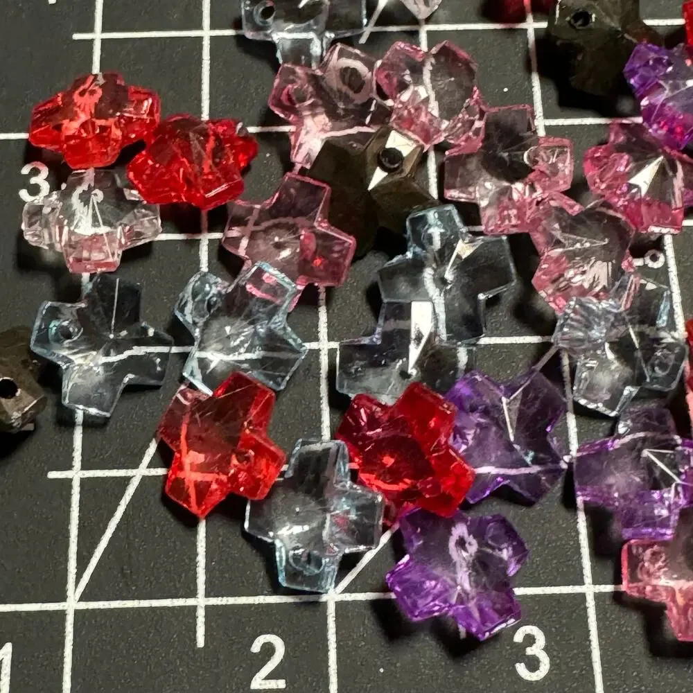 Lot of Clear Multicolor Acrylic Cross Beads Jewelry Making Charms Craft Supplies